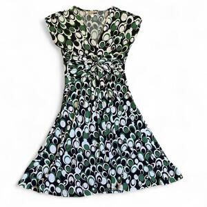 Vintage Dress Size Green Black White Circle Pattern